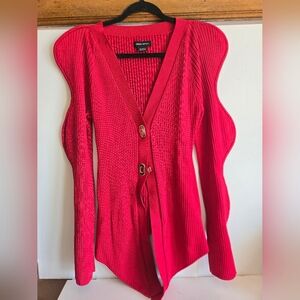Ribbed Cardigan Sweater with Gold Buttons